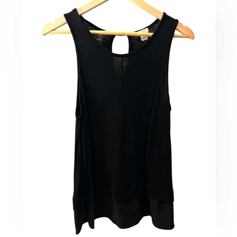 J. Crew Sleeveless Blouse Women's Medium Black Keyhole Neck Ribbon Hem